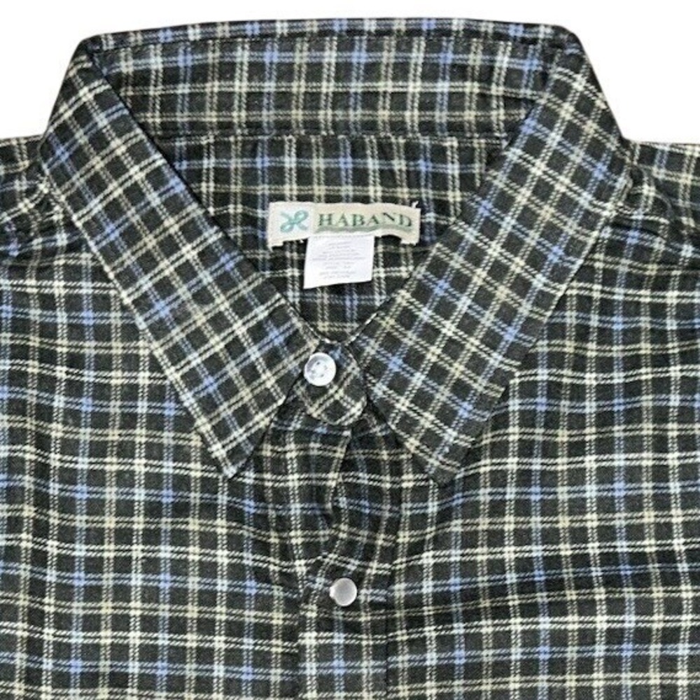 Haband‎ Plaid Flannel Pearl Snaps Green Blue Size 2XL EUC Vintage